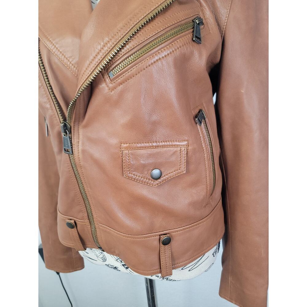 Polo Ralph Lauren Cognac Brown Lamb Leather Moto Jacket Size 2/4 Womens - Picture 5 of 16